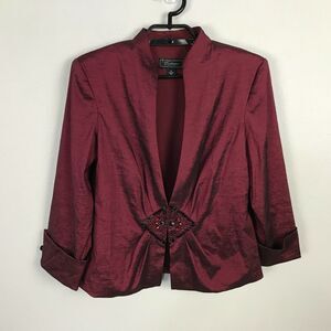 Dressbarn Collection Blazer Cardigan Size 8 Maroon Sharkskin Party 3/4 Sleeve